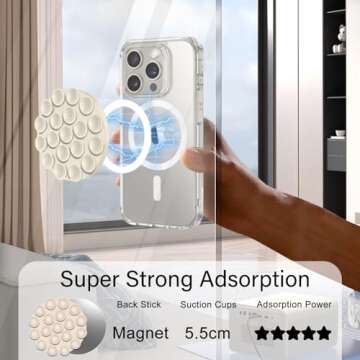 Magnetic Suction Cup Phone Mount - Anti Slip Hands Free Silicone Suction Phone Grip Compatible with iPhone MagSafe Phone Case Series, Mirror Shower Holder for Selfies and Tiktok Videos (Sand Pink)