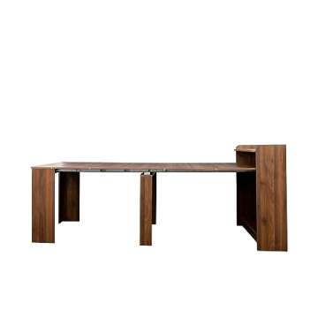 kevinplus 98.4'' Extendable Wood Dining Table with Storage for 6-10, Modern Rectangle Multifunctional Dining Kitchen Table Console Table for Living Room Home Office, Easy Assembly, Walnut