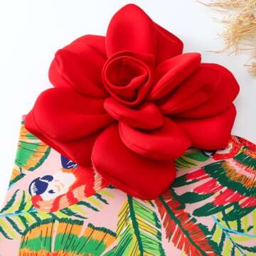 ODASDO Women's One Piece Swimsuit with Beach Cover Ups Wrap Skirt Sarong Retro Floral Print One Shoulder Bodysuit Monokini Two Piece Bathing Suit Tummy Control Swimwear Beachwear Red Flower XL