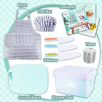 JoyTown Kids Cooking and Baking Set with Storage Case – Real Cooking Supplies with Cookbook, Knives, Timer, Kids Baking Kit for Girls & Boys – Complete Utensils Accessories with Chef Apron & Hat