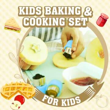 JoyTown Kids Cooking and Baking Set with Storage Case – Real Cooking Supplies with Cookbook, Knives, Timer, Kids Baking Kit for Girls & Boys – Complete Utensils Accessories with Chef Apron & Hat