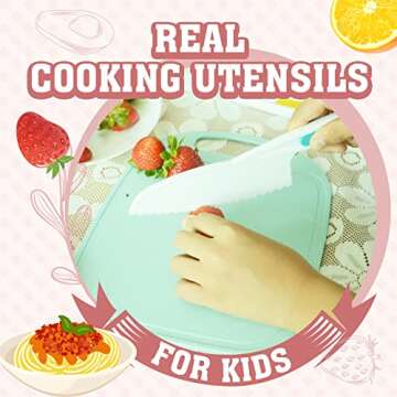 JoyTown Kids Cooking and Baking Set with Storage Case – Real Cooking Supplies with Cookbook, Knives, Timer, Kids Baking Kit for Girls & Boys – Complete Utensils Accessories with Chef Apron & Hat