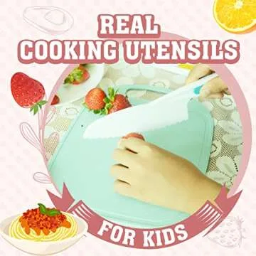 JoyTown Kids Cooking and Baking Set with Storage Case – Real Cooking Supplies with Cookbook, Knives, Timer, Kids Baking Kit for Girls & Boys – Complete Utensils Accessories with Chef Apron & Hat