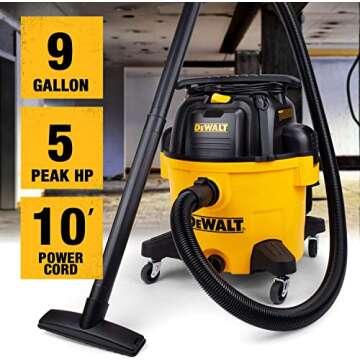 DEWALT 9 Gallon Poly Wet/Dry Vac DXV09PZ, Shop Vacuum for Workshop/Jobsite Yellow