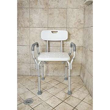 Essential Medical Supply Height Adjustable Shower and Bath Bench with Padded Arms, Contoured Back an...