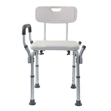 Essential Medical Supply Height Adjustable Shower and Bath Bench with Padded Arms, Contoured Back and Textured Shower Chair Seat - Perfect for The Bath and Shower