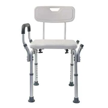 Essential Medical Supply Height Adjustable Shower and Bath Bench with Padded Arms, Contoured Back and Textured Shower Chair Seat - Perfect for The Bath and Shower