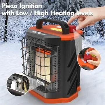 Fitfirst Portable Propane Heater - 9000 BTU Outdoor Tent Heater for Camping, 2 Heat Settings & Tip-Over/ODS Protection, Essential for Patio, RV, Garage, Ice Fishing, Hunting, Power Outage