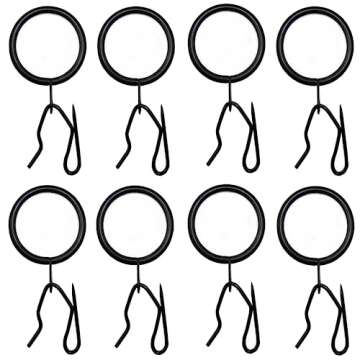 32 Pieces Metal Drapery Curtain Rings Curtain Hanging Rings and 32 Pieces Metal Curtain Drapery Pin Hooks for Window Door Shower Curtain, 30 mm/1.18 inch Internal Diameter (Black)