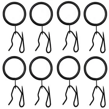 32 Pieces Metal Drapery Curtain Rings Curtain Hanging Rings and 32 Pieces Metal Curtain Drapery Pin Hooks for Window Door Shower Curtain, 30 mm/1.18 inch Internal Diameter (Black)