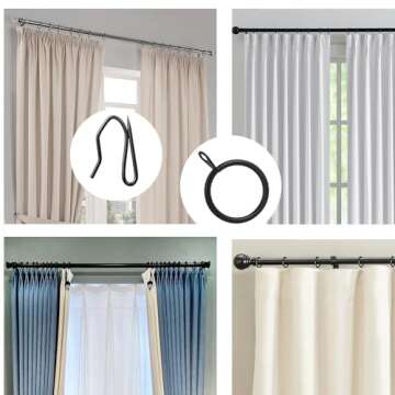 32 Pieces Metal Drapery Curtain Rings Curtain Hanging Rings and 32 Pieces Metal Curtain Drapery Pin Hooks for Window Door Shower Curtain, 30 mm/1.18 inch Internal Diameter (Black)