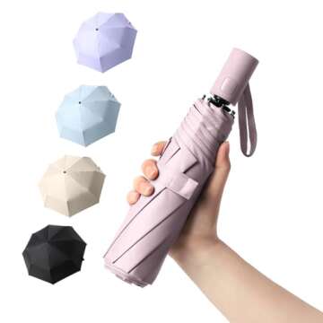 BAODINI Small UV Protection Travel Umbrella Compact for Rain and Sun UPF 50+ Windproof Portable 42 i...