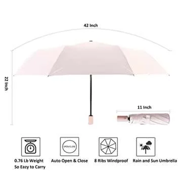 BAODINI Small UV Protection Travel Umbrella Compact for Rain and Sun UPF 50+ Windproof Portable 42 inch Umbrella for Women and Men
