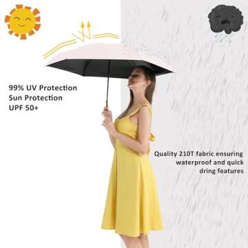 BAODINI Small UV Protection Travel Umbrella Compact for Rain and Sun UPF 50+ Windproof Portable 42 inch Umbrella for Women and Men