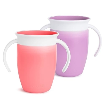 Munchkin® Miracle® 360 Trainer Sippy Cup with Handles, Spill Proof, 7 Ounce, 2 Pack, Pink/Purple