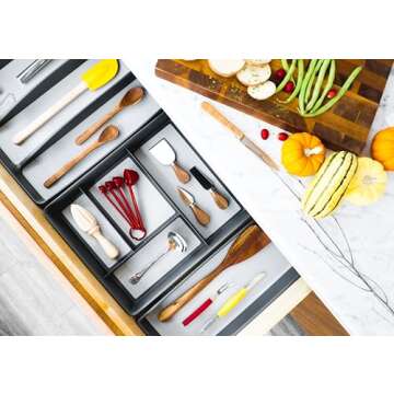 Madesmart Classic 4-Compartment Drawer Organizer Gadget Tray, Plastic Multipurpose Storage Bin for Drawers, Granite