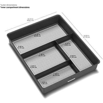 Madesmart Classic 4-Compartment Drawer Organizer Gadget Tray, Plastic Multipurpose Storage Bin for Drawers, Granite