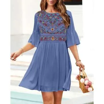 Summer Boho Floral Embroidered Dress for Women