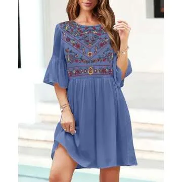 Summer Boho Floral Embroidered Dress for Women