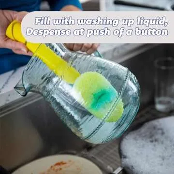 Scrub Daddy Dish Daddy Dish Wand & Refill Heads, Soap Dispensing Dish Brush, Texture Changing Washing Up Sponge With Liquid Handle, Dish Sponge with Built-in Scraper & Scrubbing Head, Drip stand, Blue