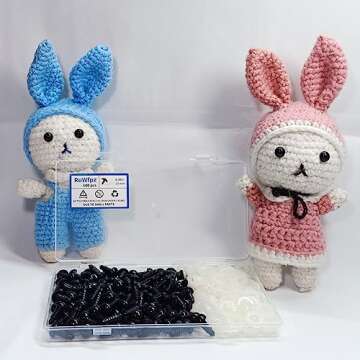 Safety Eyes for Amigurumi Crochet 10mm 3/8" 100Pcs - RuWfpz Doll Stuffed Animal Eyes with Washers, Plastic Eyes for Crochet Animals, Black Crochet Eyes for Crafts Bear Plush Button