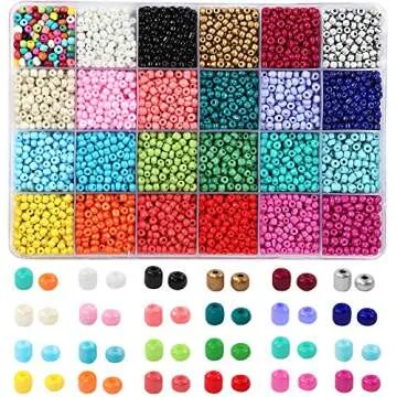 OUTUXED 7200pcs Seed Beads for Friendship Bracelet Kit, 4mm Glass Bracelet Kit and 300pcs Letter Beads for Jewelry Making, Necklaces, Craft Gifts