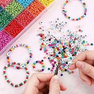 OUTUXED 7200pcs Seed Beads for Friendship Bracelet Kit, 4mm Glass Bracelet Kit and 300pcs Letter Beads for Jewelry Making, Necklaces, Craft Gifts