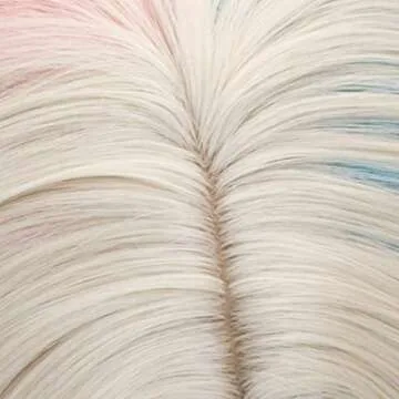 FALAMKA Curly Blonde Wig Cosplay for Women Long Middle Part Blue and Pink Wigs Costume Halloween