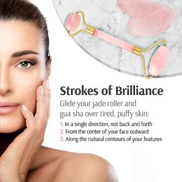 Jade Roller & Gua Sha Set,100% Real Jade Stone Face Massager & Eye Roller for Puffiness, Facial Tens...