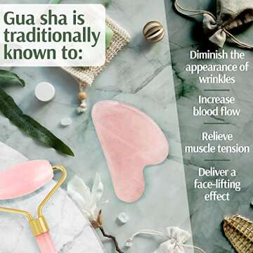 Jade Roller & Gua Sha Set,100% Real Jade Stone Face Massager & Eye Roller for Puffiness, Facial Tension, Lymphatic Drainage, & All Skin Types,Traditional Beauty & Personal Care Tools by NILABER Pink