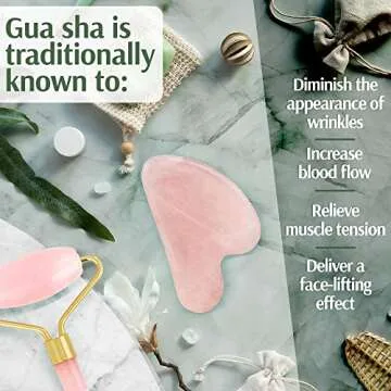 Jade Roller & Gua Sha Set,100% Real Jade Stone Face Massager & Eye Roller for Puffiness, Facial Tension, Lymphatic Drainage, & All Skin Types,Traditional Beauty & Personal Care Tools by NILABER Pink