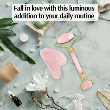 Jade Roller & Gua Sha Set,100% Real Jade Stone Face Massager & Eye Roller for Puffiness, Facial Tension, Lymphatic Drainage, & All Skin Types,Traditional Beauty & Personal Care Tools by NILABER Pink