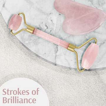 Jade Roller & Gua Sha Set,100% Real Jade Stone Face Massager & Eye Roller for Puffiness, Facial Tension, Lymphatic Drainage, & All Skin Types,Traditional Beauty & Personal Care Tools by NILABER Pink