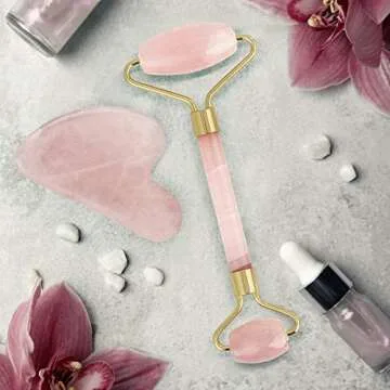 Jade Roller & Gua Sha Set,100% Real Jade Stone Face Massager & Eye Roller for Puffiness, Facial Tension, Lymphatic Drainage, & All Skin Types,Traditional Beauty & Personal Care Tools by NILABER Pink