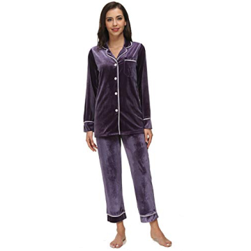 Kiddom Womens Velvet Pajamas Set Loungewear Warm Fleece Winter Autumn Long sleeve Sleepwear with Poc...