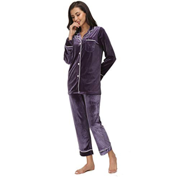 Kiddom Plush Velvet Pajamas with Pockets for Women