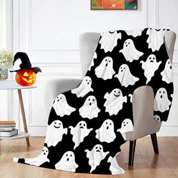 Jbralid Halloween Throw Blankets Funny Ghost Cute Halloween Spooky Black and White Throw Blanket Lightweight Cozy Flannel Blanket for Bedroom Living Rooms Couch Sofa Bed Home Decorations 50x60 Inch