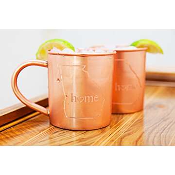 Alchemade Set of 2 100% Pure Copper Home State Moscow Mule Mugs - Georgia Home Custom 14 Oz Original Copper Mug Cup For Mules, Cocktails, Or Your Favorite Beverage - Represent Your Home State!