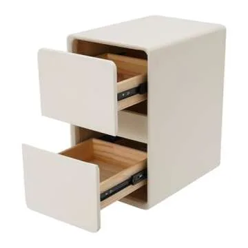 Narrow Wood Nightstand with 2 Drawers, Mid Century Modern Bedside Table White Night Stand Small Nightstand with Leather Surface End Table Side Table for Bedroom