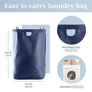 LONBET 26 Gal. Laundry Basket with Lid, Made from Breathable Fabric Aesthetic Clothes Hampers for Laundry with Side Handles & Sturdy Bamboo Frame Laundry Hamper with Lid & Removable Bag, Blue