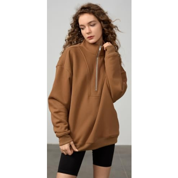BESTCLO Women's Stylish Fleece Half-Zip Pullover Hoodie