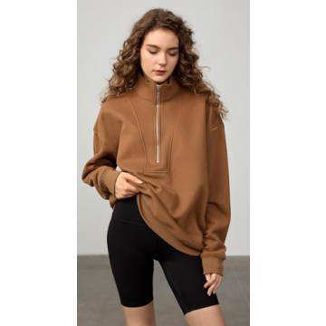 BESTCLO Women's Stylish Fleece Half-Zip Pullover Hoodie