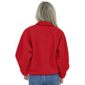 Aoang Women 2024 Fall Fleece Jacket Long Sleeve Casual Winter Lapel Button Fuzzy Sherpa Coats Outwear with Pockets Red,Small