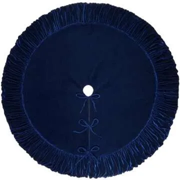 72-Inch Ruffled Velvet Christmas Tree Skirt, Thick Foam-Lined Heavy Duty Fabric with Plush Lace Ties, Royal Blue