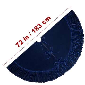 72-Inch Ruffled Velvet Christmas Tree Skirt, Thick Foam-Lined Heavy Duty Fabric with Plush Lace Ties, Royal Blue