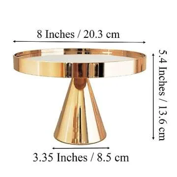Loticy 8 Inches 20cm Gold Round Mirror Cake Stand Cupcake Stands Metal Pedestal Holder, Party Dessert Cheese Display Plate for Wedding Party Birthday Baby Shower Celebration Home Decoration