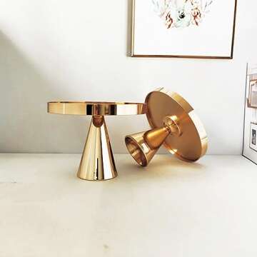 Loticy 8 Inches 20cm Gold Round Mirror Cake Stand Cupcake Stands Metal Pedestal Holder, Party Dessert Cheese Display Plate for Wedding Party Birthday Baby Shower Celebration Home Decoration