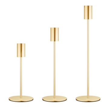 zeochyni French Gold Candlestick Holders Set of 3, Decor Taper Candle Holder for Wedding, Dinning, P...