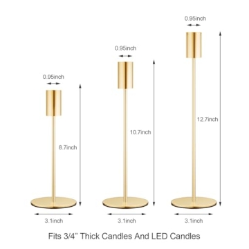 zeochyni French Gold Candlestick Holders Set of 3, Decor Taper Candle Holder for Wedding, Dinning, Party,Fits 3/4 Inch Thick Candle