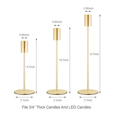 zeochyni French Gold Candlestick Holders Set of 3, Decor Taper Candle Holder for Wedding, Dinning, Party,Fits 3/4 Inch Thick Candle